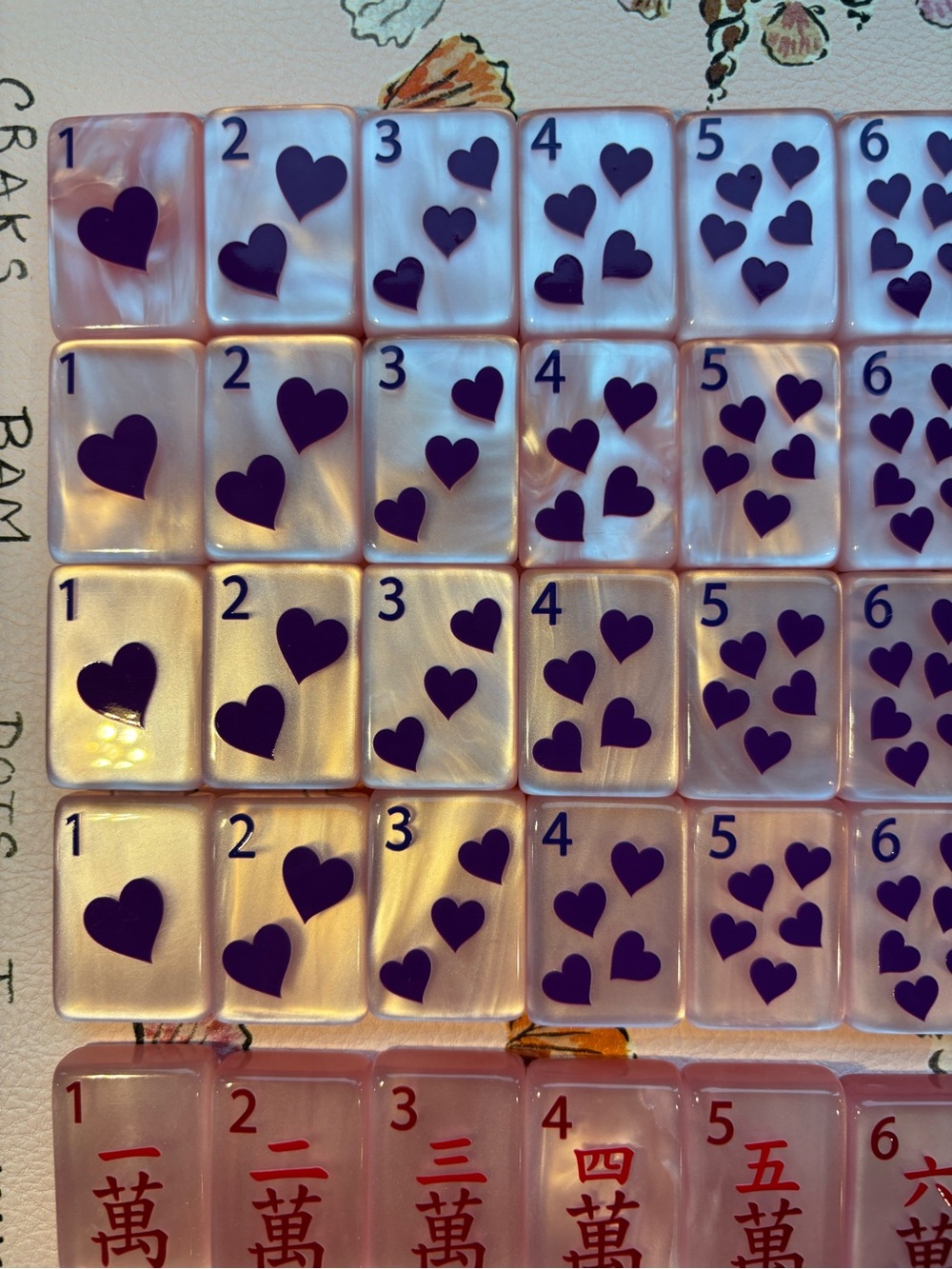 Pop Diva Pink Pearlescent American Mahjong Tile Set Engraved & Painted - Picture 9 of 10
